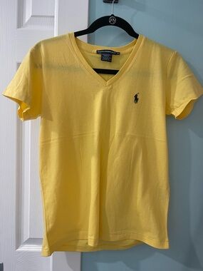 Polo Ralph Lauren Yellow V Neck T-shirt Women’s Sz Small Short Sleeves